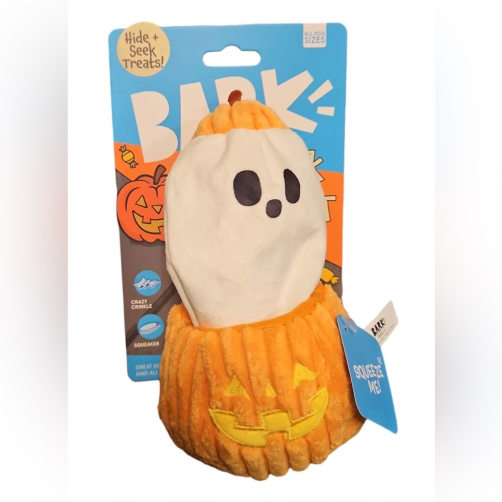 BARK Eek-A-Boo Pumpkin Plush Dog SQUEAKY Toy, Multicolor, for Dogs of All Sizes